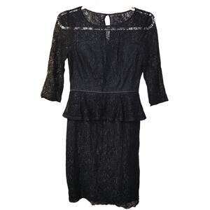 Adrianna Papell Size 6 Lace Peplum Dark Navy Mother of Bride Dress Wedding